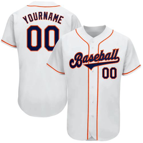 Custom White Navy-Orange Baseball Jersey