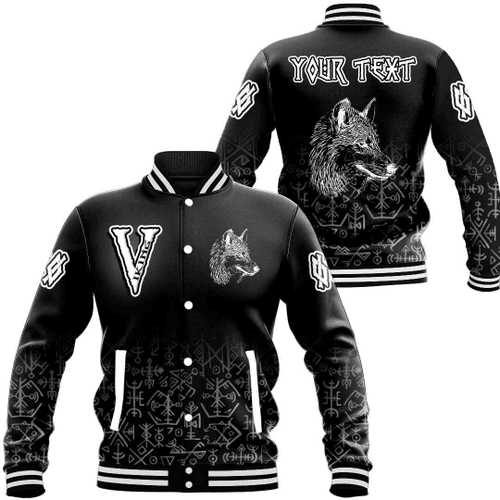 Custom Name Viking Style Wolf Baseball Varsity Jacket