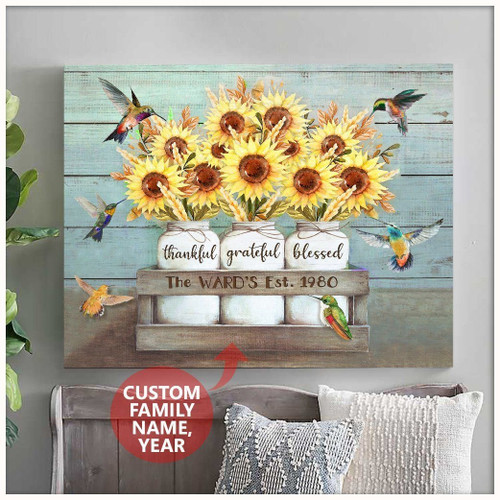 Custom Name Family Name Year Matte Canvas Thankful Grateful Blessed