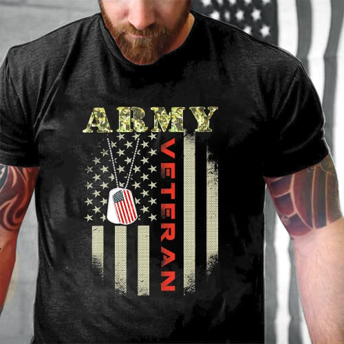 American Flag Proud Us Army Veteran Printed 2D Unisex T-Shirt