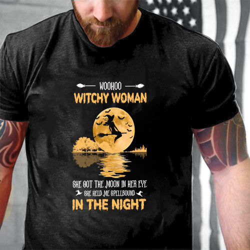 Funny Halloween Woohoo Witchy Woman She Got The Moon In Her Eye Printed 2D Unisex T-Shirt