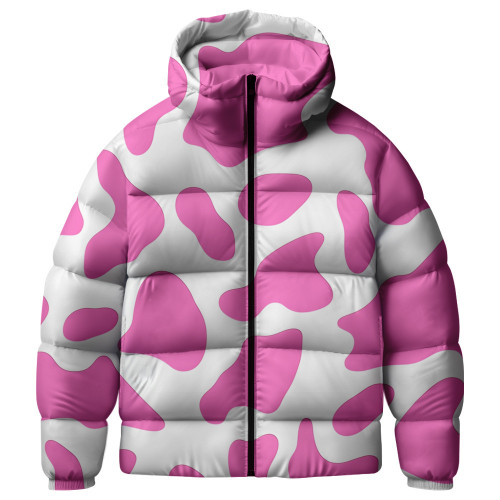 Hot Pink And White Cow Skin Pattern Unisex Puffer Jacket Down Jacket
