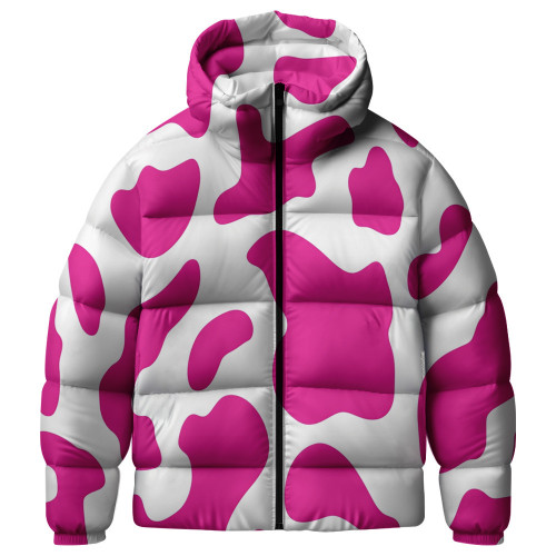 Winter Sky Pink And White Cow Skin Pattern Unisex Puffer Jacket Down Jacket