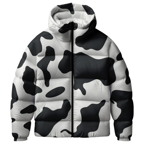 Realistic Black And White Cow Skin Pattern Unisex Puffer Jacket Down Jacket