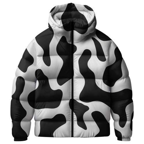 Black And White Cow Skin Pattern Unisex Puffer Jacket Down Jacket