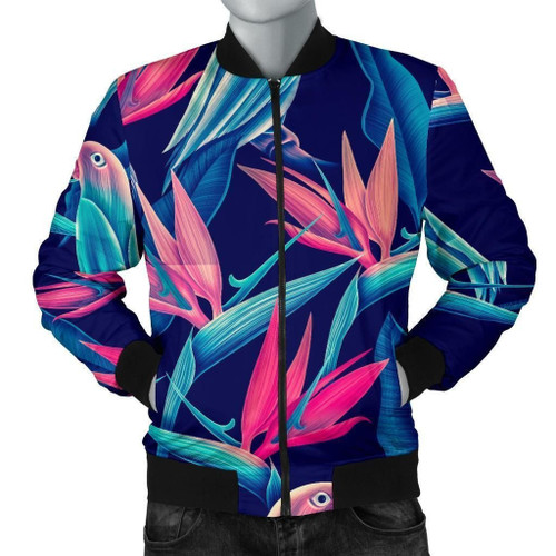 Tropical Flower Pattern Print Design Tf024 Men Bomber Jacket