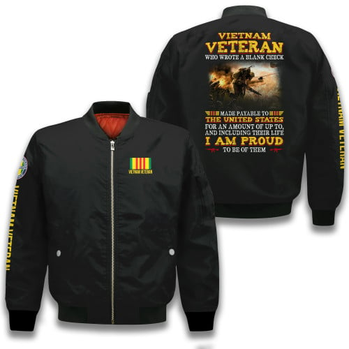 Vietnam Veteran Who Wrote A Blank Check I Am Proud To Be Of Them Black 3D Printed Unisex Bomber Jacket