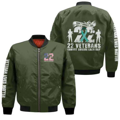 Do Not Forget The 22 Veterans Commit Suicide Each Day Green 3D Printed Unisex Bomber Jacket