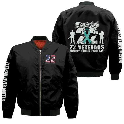 Do Not Forget The 22 Veterans Commit Suicide Each Day Black 3D Printed Unisex Bomber Jacket