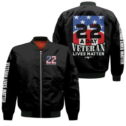 22 Day Veteran Lives Matter Suicide Awareness Flag Black 3D Printed Unisex Bomber Jacket