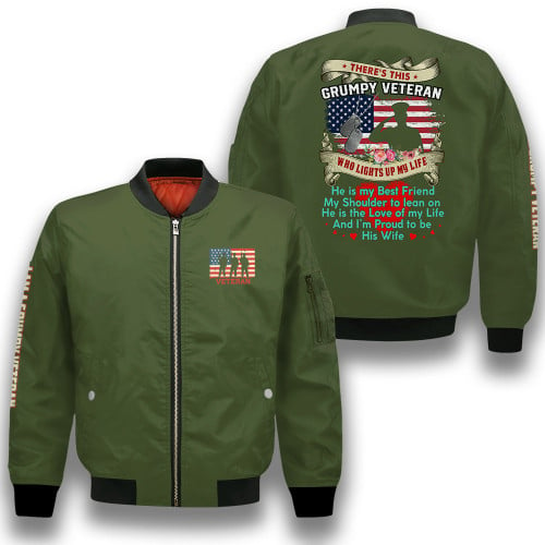 Veterans Wife Veterans Day Gift There Is This Grumpy Veteran Green 3D Printed Unisex Bomber Jacket