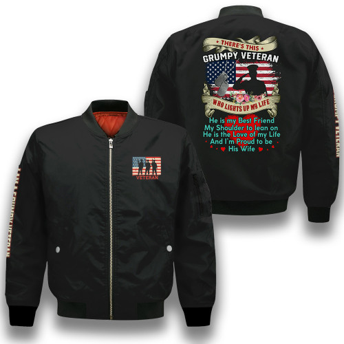 Veterans Wife Veterans Day Gift There Is This Grumpy Veteran Black 3D Printed Unisex Bomber Jacket