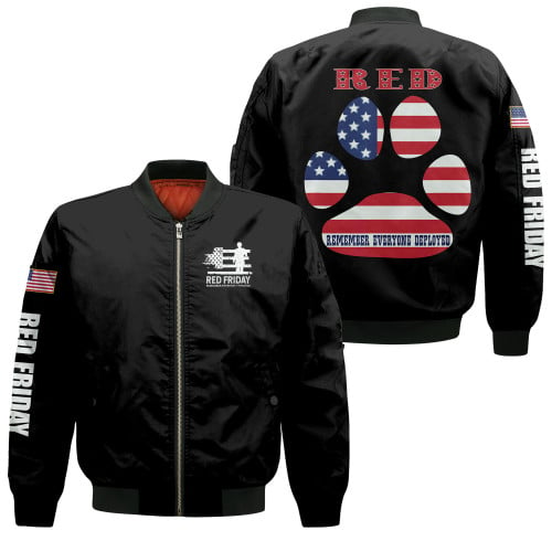 RED Friday Military Service Dogs Veteran Black 3D Printed Unisex Bomber Jacket