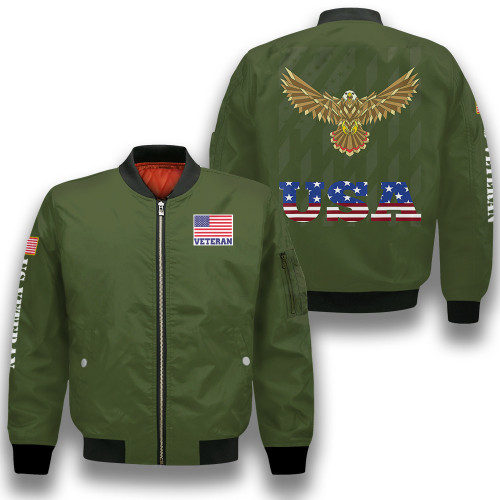 4Th Of July American Flag Veterans Patriotic Eagle Green 3D Printed Unisex Bomber Jacket