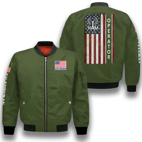 Ham Radio Operator 4Th July American Flag Veteran Green 3D Printed Unisex Bomber Jacket