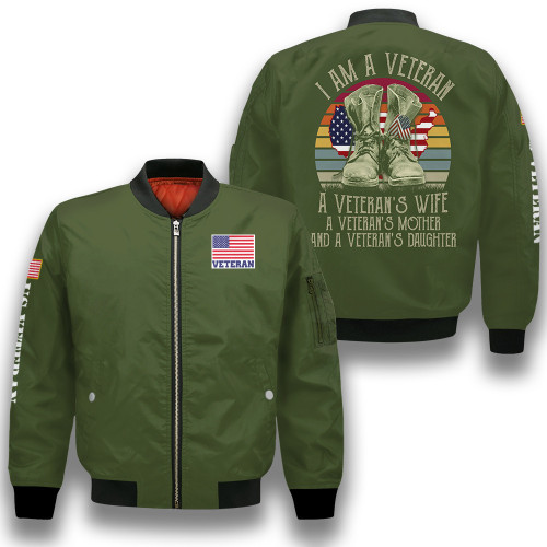 Woman Veteran A Veteran A Wife A Mother And Daughter Green 3D Printed Unisex Bomber Jacket
