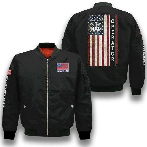 Ham Radio Operator 4Th July American Flag Veteran Black 3D Printed Unisex Bomber Jacket
