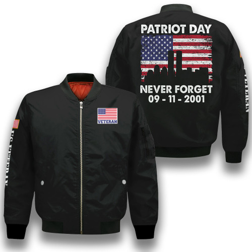American Patriots 11Th Of September Memorial Never Forget 20Th Anniversary Black 3D Printed Unisex Bomber Jacket