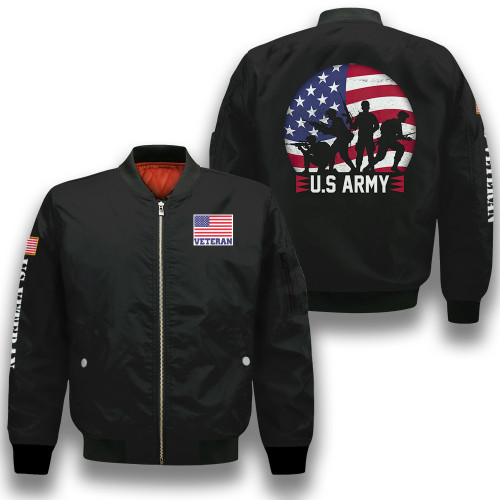Patriotic Army 4Th Of July American Flag Black 3D Printed Unisex Bomber Jacket