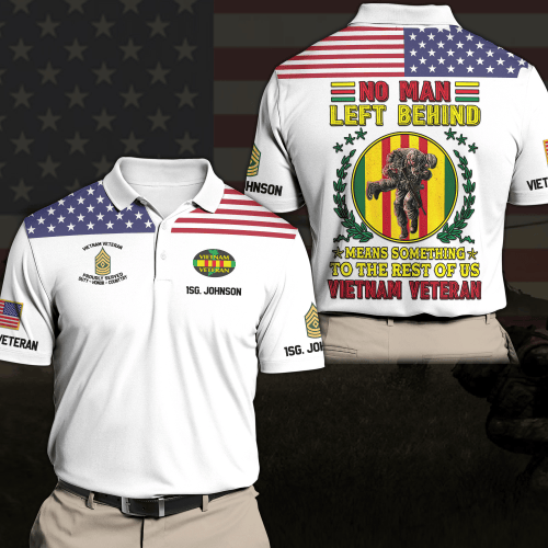 VIETNAM VETERAN Polo Shirt Custom Your Name,Text And Rank, No Man Left Behind, Veteran Shirt, Gift For Vietnam Veteran