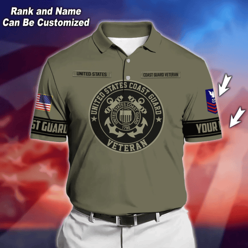 Premium Custom Rank And Name US Coast Guard Veteran Polo Shirt PVC07030305