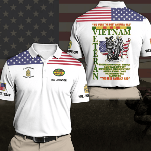 VIETNAM VETERAN Polo Shirt Custom Your Name And Rank, Gift For Vietnam Veteran