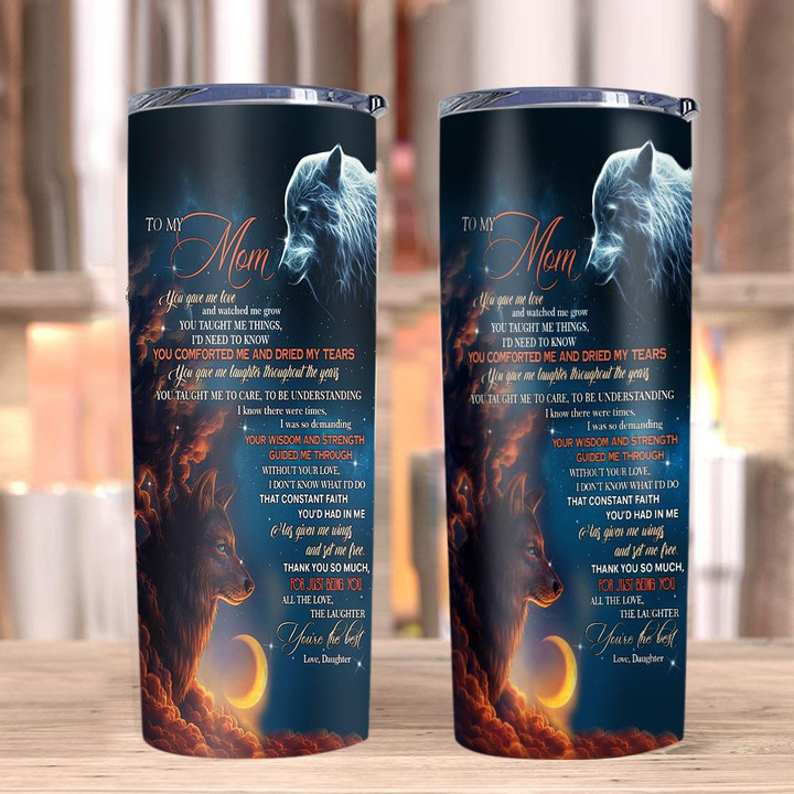 Personalized Mother Tumbler, Mother's Day Gift Ideas, To My Mom You Gave Me Love Wolf And Moon Skinny Tumbler - ATMTEE