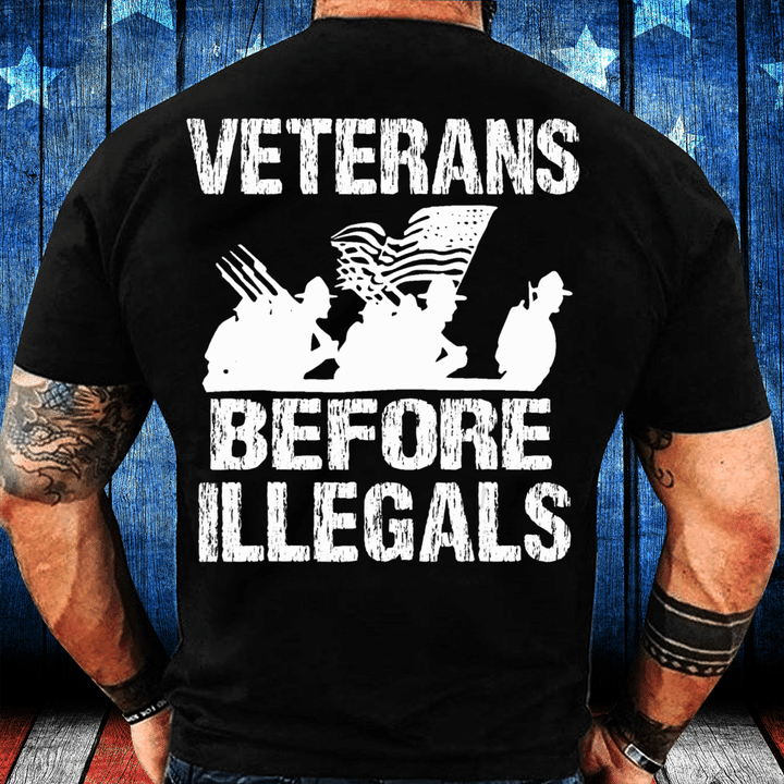 Veterans Before Illegals - Military American Flag T-Shirt - ATMTEE