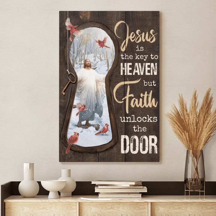 Jesus Christ, Northern Cardinal, Winter Forest, Jesus Is The Key To Heaven - Jesus Portrait Canvas Prints, Christian Wall Art