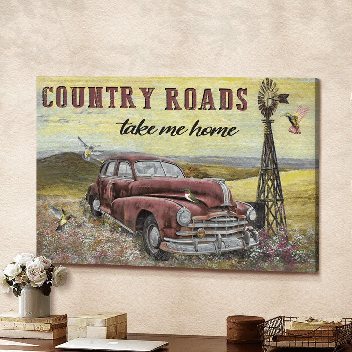 Hummingbird, Old Red Car, Windmill On Meadow, Country Roads Take Me Home - Jesus Portrait Canvas Prints, Christian Wall Art