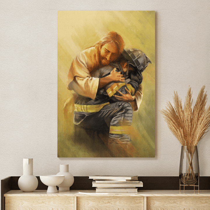 Jesus And The Firefighter, World Trade Center, God Canvas, Christian Wall Art, Home Decor