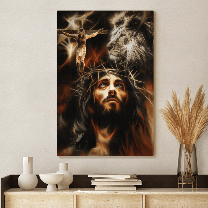 Jesus Painting, Lion Of Judah, The Flame, The Sacrifice Of Jesus Christ - Jesus Portrait Canvas Prints, Christian Wall Art