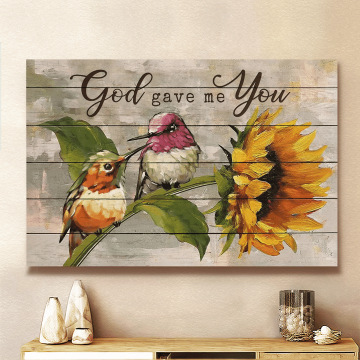 Sunflower Painting, Hummingbird Painting, God Gave Me You - Jesus Landscape Canvas Prints, Wall Art