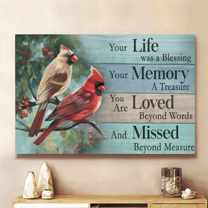 Watercolor Cardinal, Cranberry Tree, Nature Artwork, Your Life Was A Blessing - Heaven Landscape Canvas Prints, Wall Art