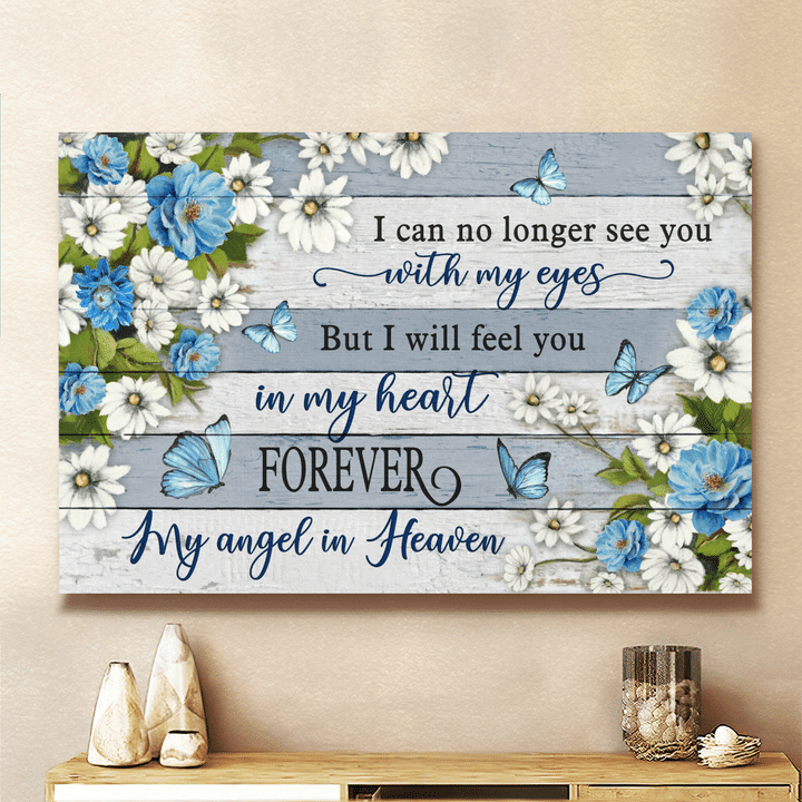 Flower Painting, Blue Butterfly, I Will Feel You In My Heart Forever - Heaven Landscape Canvas Prints, Wall Art