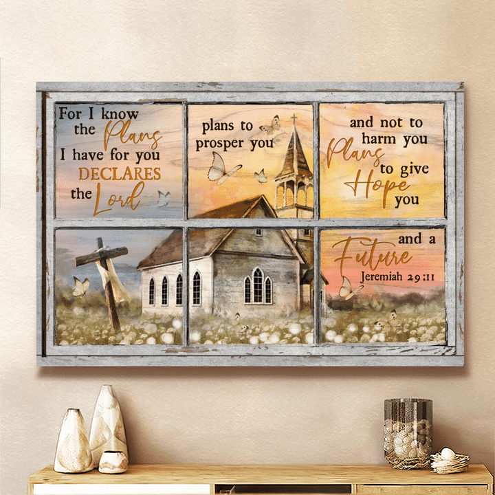 For I Know The Plans I Have For You, White Church, Dadelion, Butterflies, God Canvas, Christian Wall Art