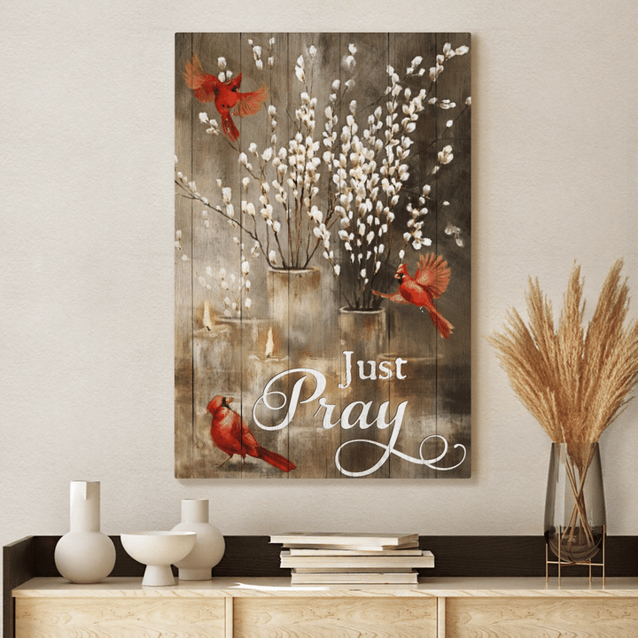 Just Pray, Red Cardinal, Candle, God Canvas, Christian Wall Art, Home Decor