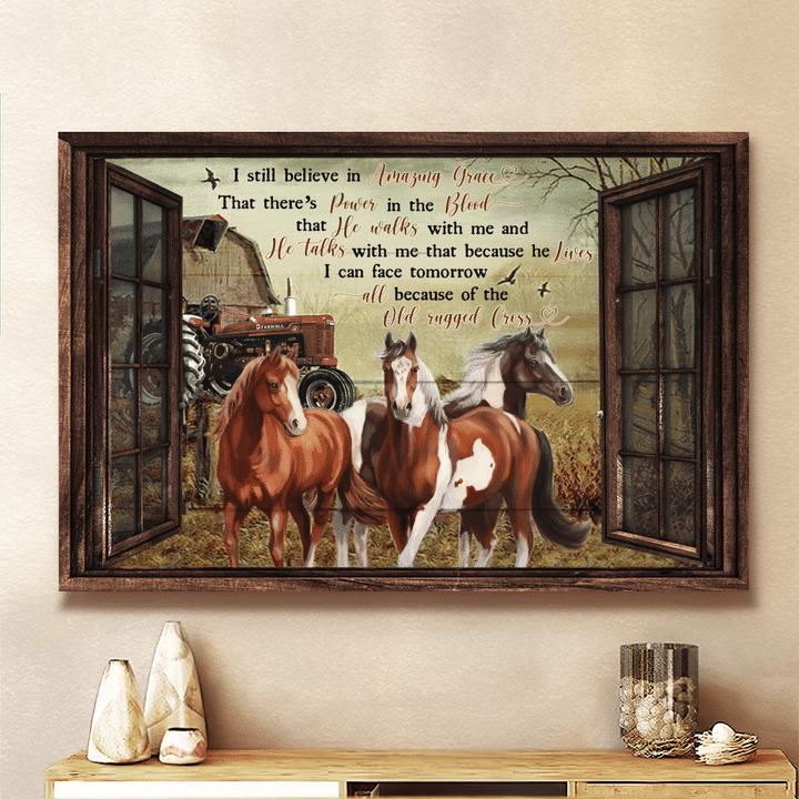 Amazing Grace - Horses - Jesus - Landscape Canvas - Wall Art