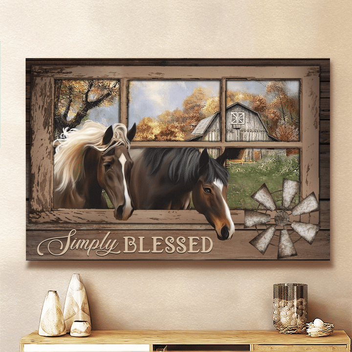Simply Blessed Two Horses Window - Landscape Canvas - Wall Art
