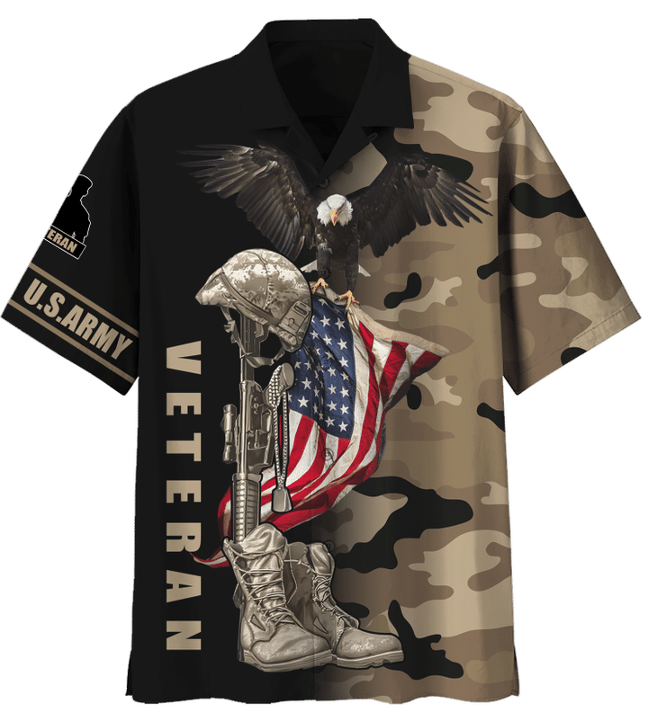 Veteran Shirt, US.Army Eagle US Flag Camo Hawaiian Shirt, Gift For Veterans