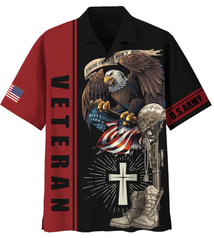 Veteran Shirt, US Army These Color Don't Run Eagle American Flag Veteran Days Hawaiian Shirt
