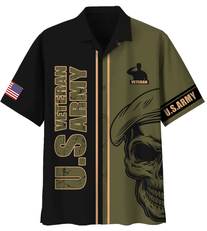 Veteran Shirt, US Army Skull Hawaiian Shirt, Best Gift For Veterans
