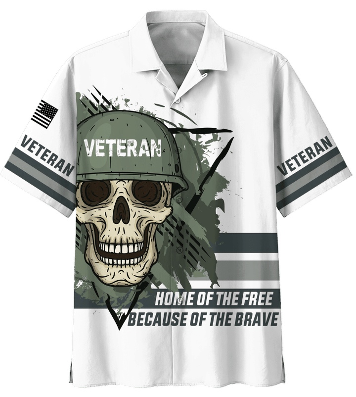 Veteran Shirt, Home Of The Free Because Of The Brave Veteran Skull Hawaiian Shirt