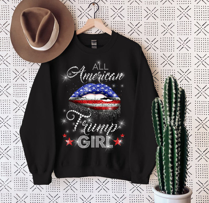Trump Shirt, Lips All American Trump Girl USA Flag Sweatshirt - ATMTEE