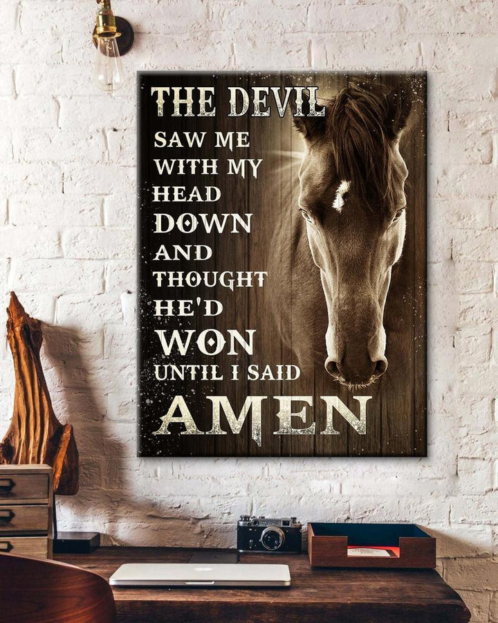 Horse Artwork The Devil Saw Me Canvas, Easter Gift Idea, Catholic Quote Print Wall Art, Christian Gift, Horse Lovers Gift - ATMTEE