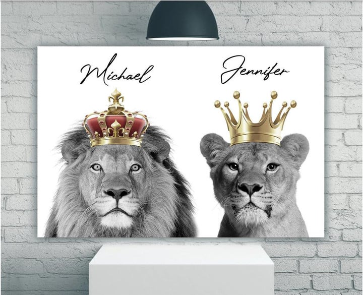 Personalized King And Queen Lions Canvas, Gift For Her For Him Wall Art Decor - ATMTEE