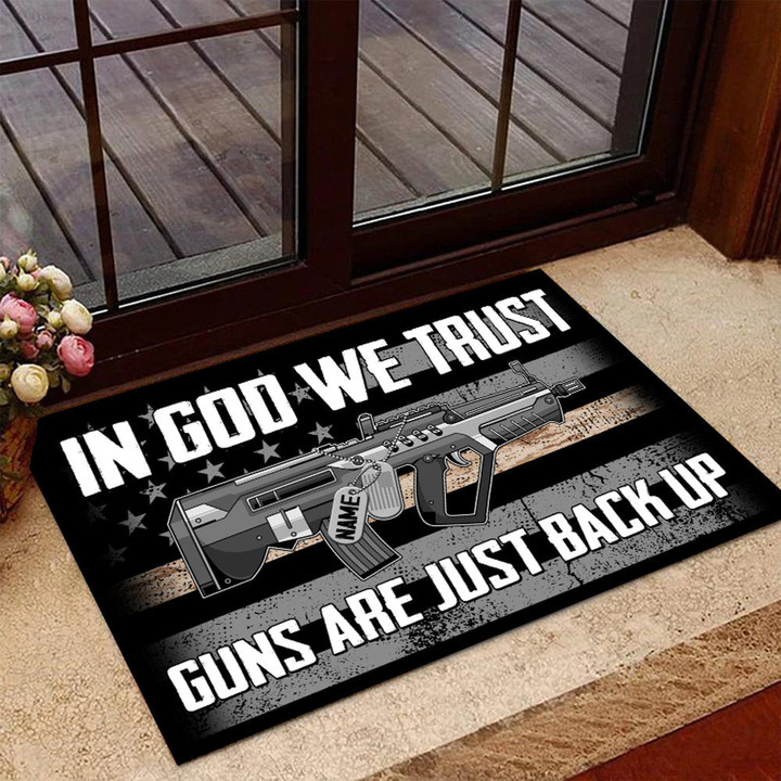Veteran Personalized Doormat In God We Trust Guns Are Just Back Up Custom Doormat