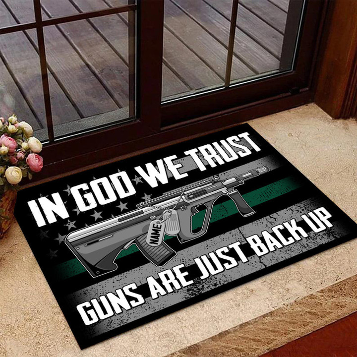Veteran Personalized Doormat In God We Trust Guns Are Just Back Up Custom Doormat