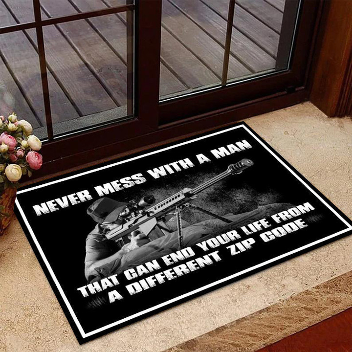 Veteran Welcome Rug, Never Mess With A Man That Can End Your Life From A Different Zip Code Doormat - ATMTEE