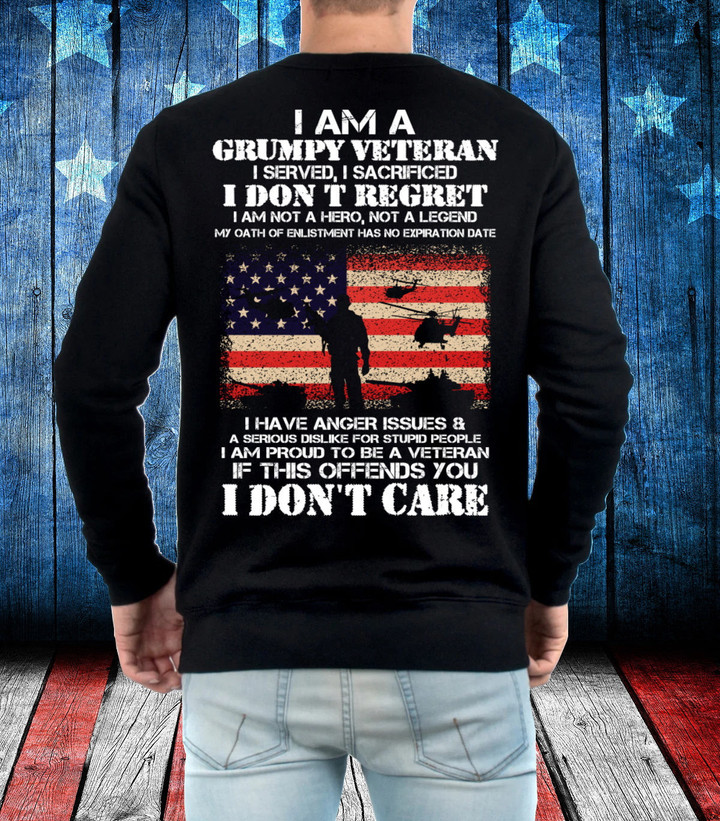 I Am A Grumpy Veteran I Don't Care Long Sleeve - Grumpy Veteran Shirt - ATMTEE